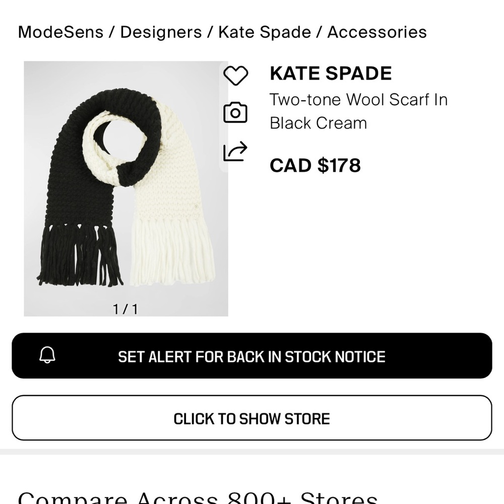 Kate Spade Black and Cream Wool Scarf